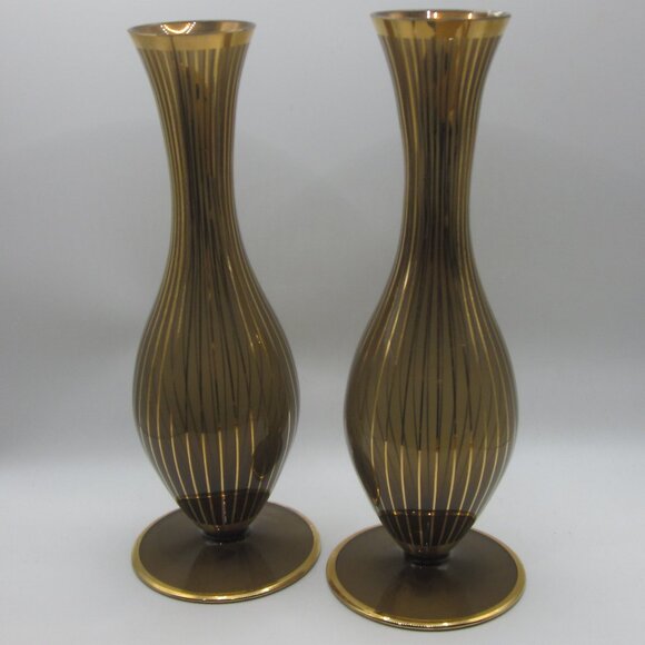 MCM Other - MCM Brown Glass Vases with Gold Trim